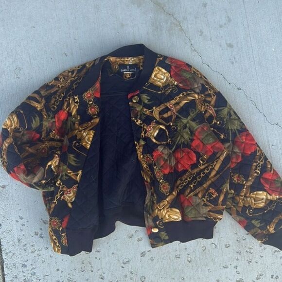 90s Era Vintage Chain Pattern Tapestry Button-Up Quilt Coat - Size Medium - Picture 3 of 7